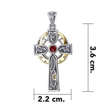 Steampunk Celtic Cross Silver and Gold Accent Pendant MPD5997 - Jewelry